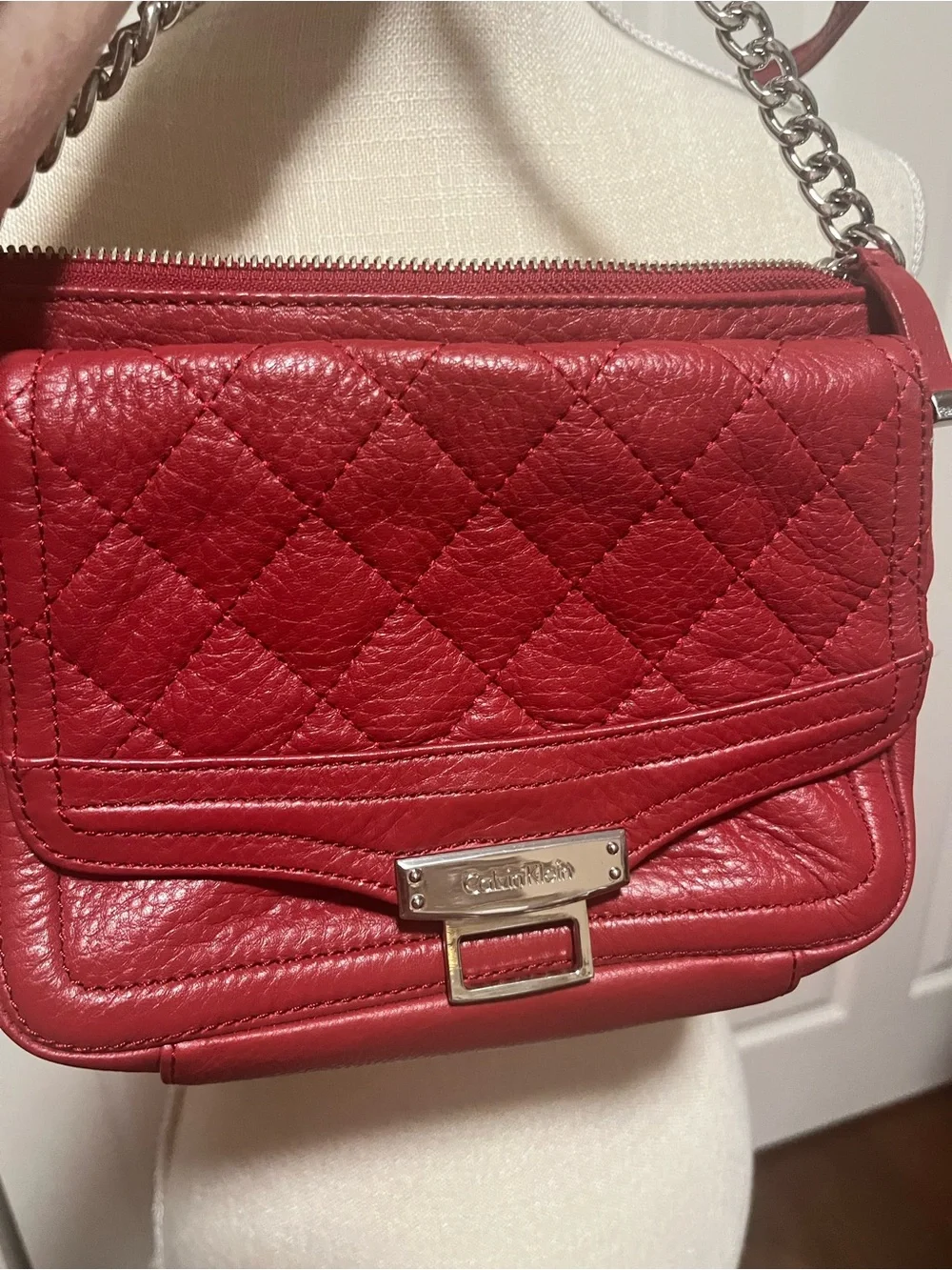 Calvin Klein Red Leather Crossbody Shoulder Bag